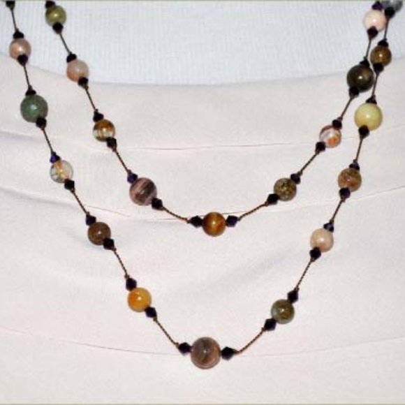 Handmade Hand Knotted Double Strand Boho Style Beaded 52 Inch Necklace - Picture 1 of 5